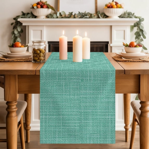 Mint Green Blue Solid Dining Table Runner, Minimalist Cloth Seafoam Green Linen Texture Washable Table Runners Kitchen Coffee Table Center Decor for Home Party Holiday Wedding 18 x 72 Inches