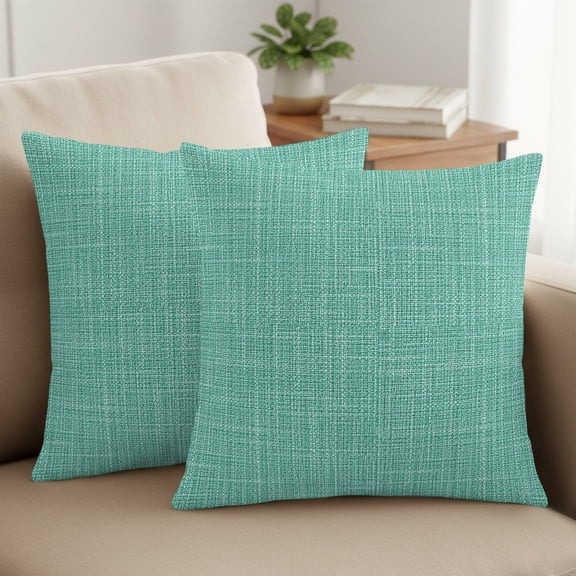 Mint Green Blue Solid Pillow Covers Set of 2, Minimalist Cloth Seafoam Green Linen Texture 18x18 Inch Decorative Throw Pillow Covers Soft Pillowcases with Zipper for Couch Sofa Bed Chair