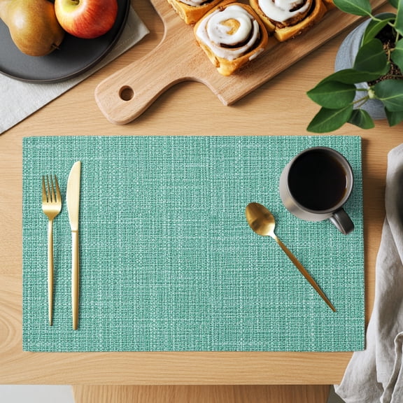 Mint Green Blue Solid Placemats Set of 1, Minimalist Cloth Seafoam Green Linen Texture Non-Slip Place Mats Washable Table Mats for Kitchen Dining Table Decorations Indoor/Outdoor