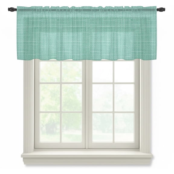 Mint Green Blue Solid Sheer Valances for Windows, Minimalist Cloth Seafoam Green Linen Texture Semi Sheer Kitchen Valance Rod Pocket Small Voile Window Curtains for Living Room Bedroom 42 x 12 Inch