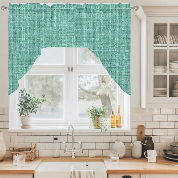 Mint Green Blue Solid Swag Valance for Windows, Minimalist Cloth Seafoam Green Linen Texture Swag Curtains Valances for Small Window Treatment Rod Pocket for Kitchen Bathroom 1 Panel 56x36in
