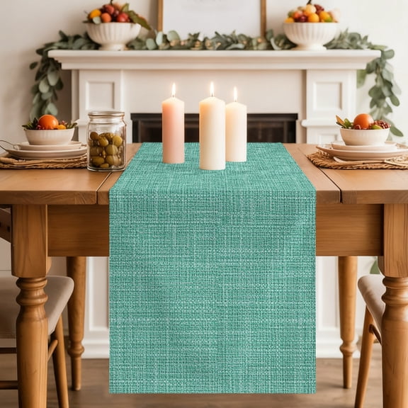Mint Green Blue Solid Table Runner 13x36 Inch Minimalist Cloth Seafoam Green Linen Texture Cotton Linen Dining Table Runner Ideal for Dresser Kitchen Coffee Tables - Machine Washable