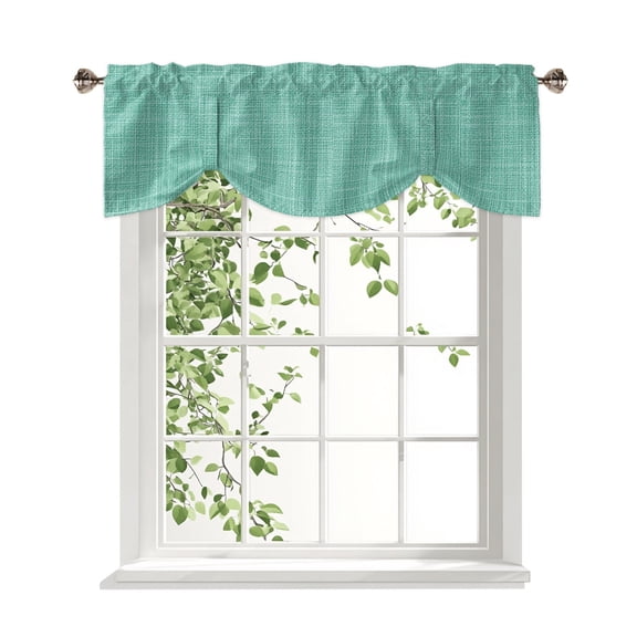 Mint Green Blue Solid Tie Up Valances Curtain, Minimalist Cloth Seafoam Green Linen Texture Adjustable Rod Pocket Short Window Treatment Tie Up Curtains Valances for Kitchen Bathroom 42x18 Inches
