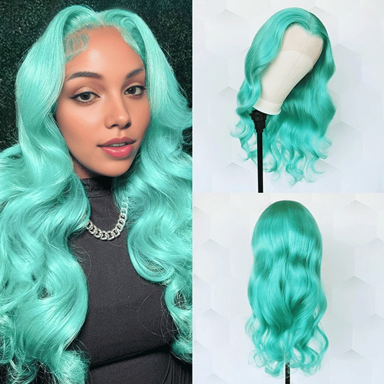 Mint Green Beauty Lacefront Amazon.com : Kalisa Mint Green Lace Front Wig Long Wavy Blue  main image 2