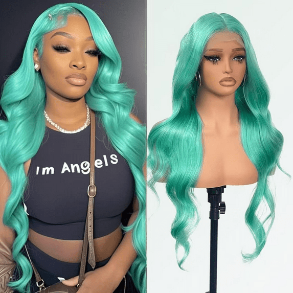 Mint Green Body Wave Lace Front Wig Human Hair 180% Density Colored Human Hair Wigs For Women HD 13x4 Lace Frontal Wig Virgin Brazilian Hair 20Inch