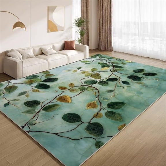 Mint Green Botanical Area Rugs, Sage Leaf Marble Pattern Carpet, Washable Non Slip Low Pile Soft Rug for Living Room Bedroom Farmhouse Decor Mat 2ftx3ft