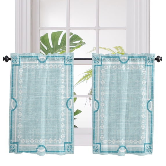 Mint Green Botanical Bathroom Window Curtain, Vintage Florals Geometric Minimalist Light Filtering Coffee Kitchen Curtains, Bedroom Living Room Curtains 2 Panel 84"x45"