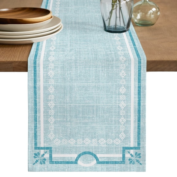 Mint Green Botanical Table Runner 36 Inches Long, Kitchen Dining Table Decoration, Vintage Florals Geometric Minimalist Coffee Tablerunner Dress Scarves Farmhouse Décor for Party, Holiday, 13 x 36