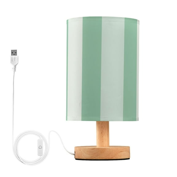 Mint Green Broad Stripes Table Lamp with USB Port LED Warm Light Lamp Night Light Home Decor