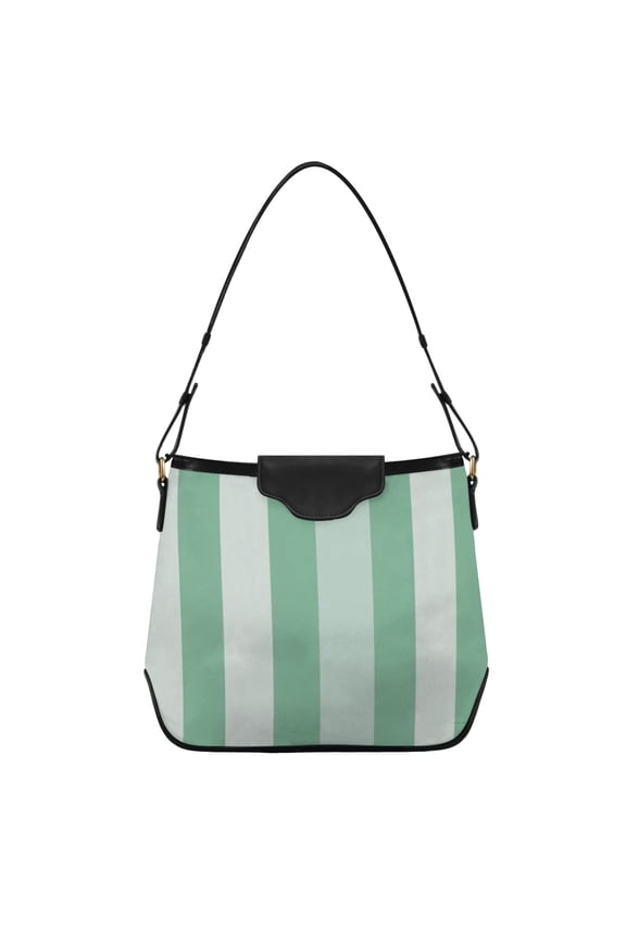Mint Green Broad Stripes Women's Tote Bag Convertible Handbags Hobo Shoulder Bag with Zipper Magnetic Snap