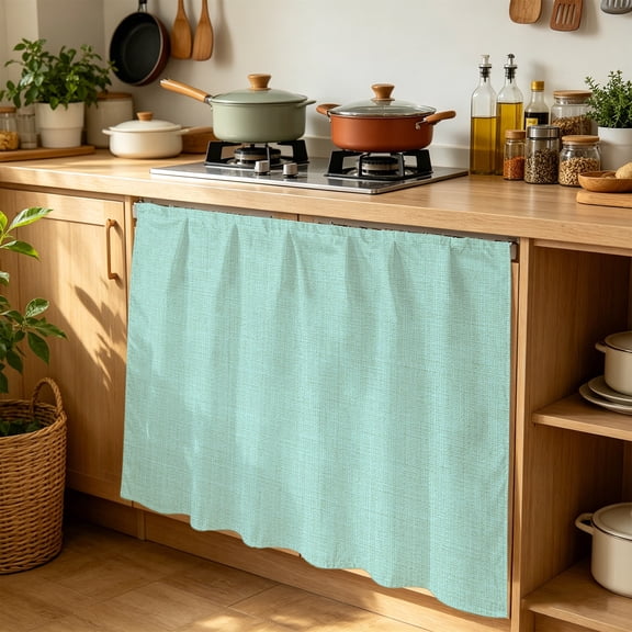 Mint Green Cabinet Curtains 35" W x 35" L, Solid Color Retro Linen Under-Desk Privacy Dust Proof Drape Dishwasher Curtain Sink Skirt for Kitchen Closet Bathroom Laundry