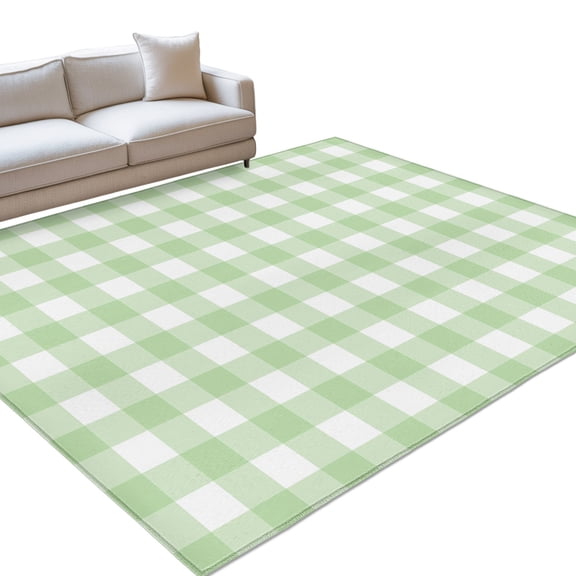 Mint Green Checks 6x9ft Non Slip Area Rug Gingham Plaid Abstract Modern Minimalist Washable Soft Area Rugs for Living Room, Indoor Circle Carpet for Bedroom Dining Room Kitchen