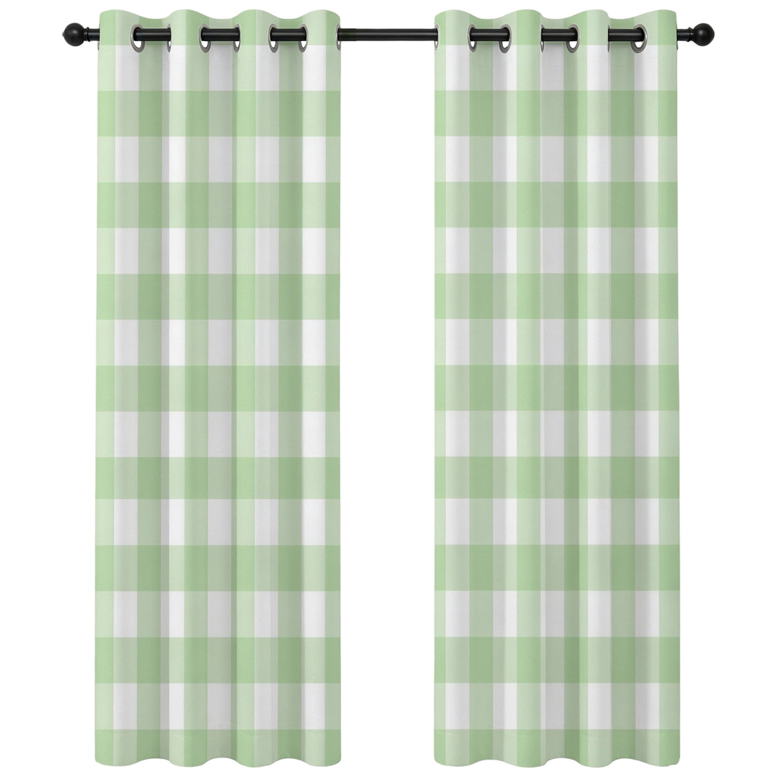Mint Green Checks Blackout Curtains 84 Inches Long, Gingham Plaid ...