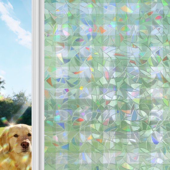 Mint Green Checks Rainbow Window Privacy Film, Gingham Plaid Abstract Modern Minimalist Stained Glass Window Film, Sun Blocking Glass Clings Static Cling Non Adhesive Door Stickers 17.7 x 39.3 Inches
