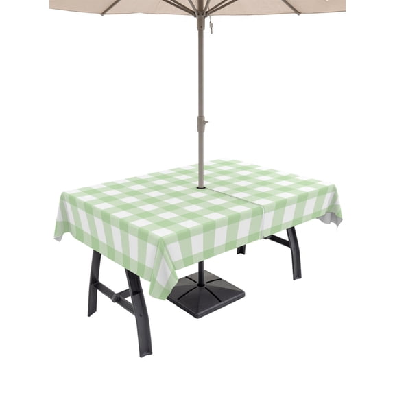 Mint Green Checks Rectangle Outdoor Tablecloth with Umbrella Hole Gingham Plaid Abstract Modern Minimalist 52x70 Inch Waterproof Table Cover Zippered Table Cloth for Garden Patio