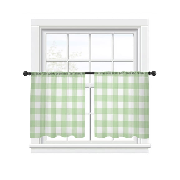Mint Green Checks Sheer Curtains for Living Room Bedroom, Gingham Plaid Abstract Modern Minimalist Light Filtering Sheer Curtains, Rod Pocket Voile Window Drapes, 2 Panels Set 52"x 54"