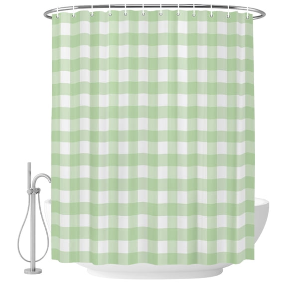 Mint Green Checks Shower Curtain for Bathroom, Gingham Plaid Abstract Modern Minimalist Waterproof Machine Washable Shower Curtain Set with Hooks, Bath Decoration for Home Bathtub Stall 72"x96"
