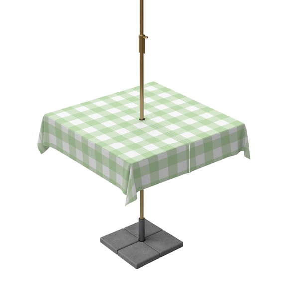 Mint Green Checks Square Outdoor Tablecloth with Umbrella Hole Gingham Plaid Abstract Modern Minimalist 54x54 Inch Waterproof Table Cover Zippered Table Cloth for Garden Patio