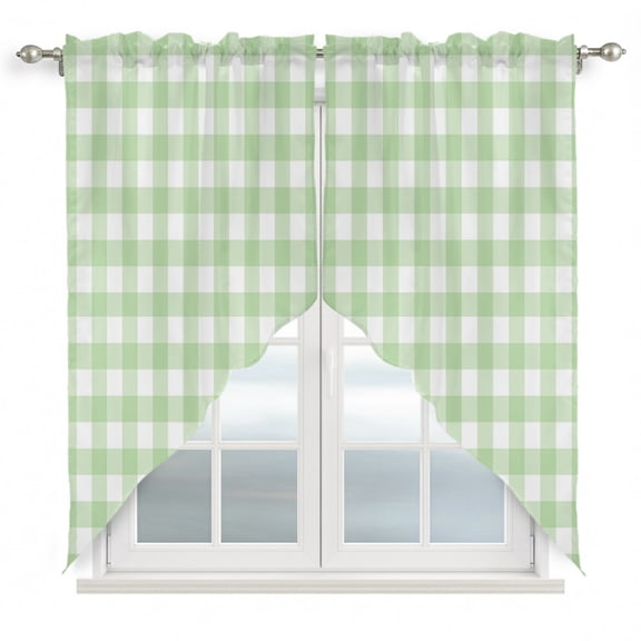 Mint Green Checks Swag Curtain Valance for Windows, Gingham Plaid Abstract Modern Minimalist Window Treatments Short Swag Topper for Kitchen Windows Bathroom Bedroom, 36"x36"