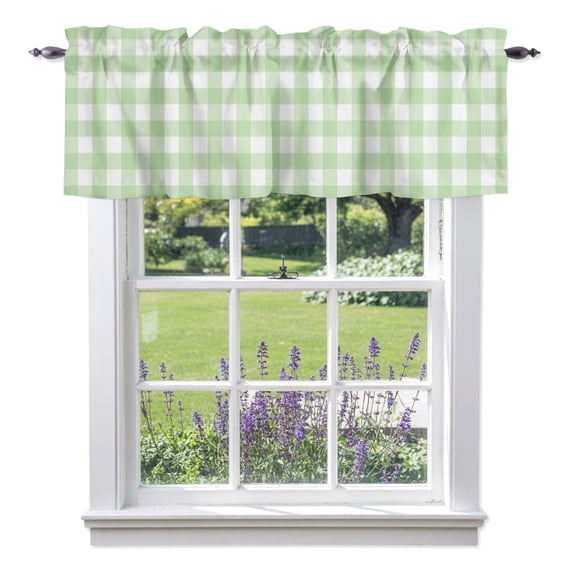 Mint Green Checks Valance Curtains for Windows, Gingham Plaid Abstract Modern Minimalist Light Filtering Rod Pocket Short Valance Curtains for Kitchen Bathroom, 42x12in 1 Panel