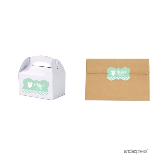 Mint Green Chevron Baby Shower Fancy Frame Label Stickers, Thank You, 36-Pack