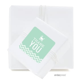 Mint Green Chevron Baby Shower Square Label Stickers, Thank You, 40-Pack