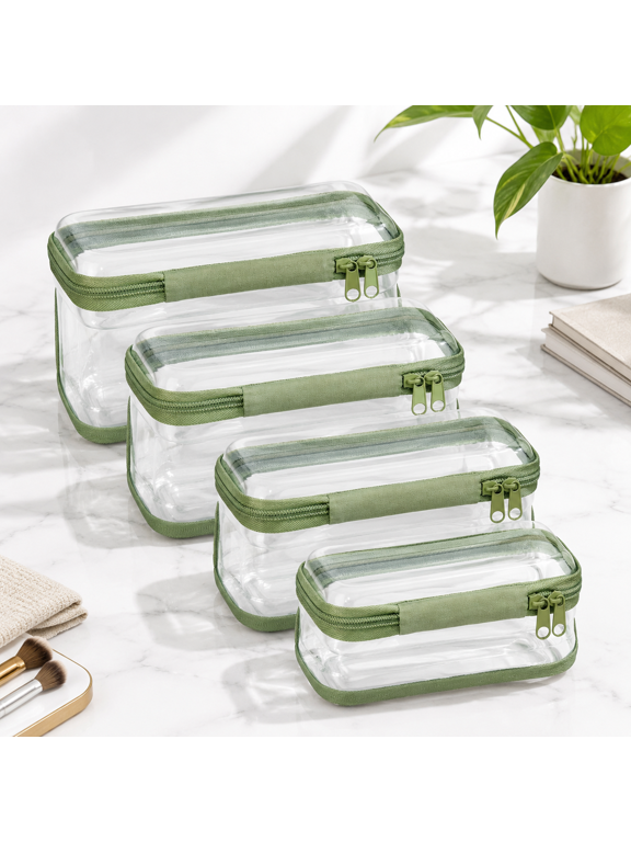 Mint Green Clear Hard Shell Zipper Pouches and Stackable Storage Case
