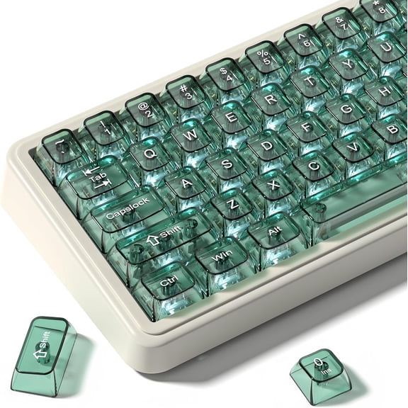 Mint Green Clear Keycaps Set,Glossy Jelly Keyboard keycaps | Tranlucent keyboard caps ceramic style,MDA Profile,115 PC keycaps for Mechanical Keyboard with MX Switches