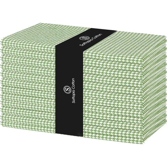 Mint Green Cloth Napkins 12 Pack, 18x18 Inches, 100% Cotton, Houndstooth Check Pattern, Soft, Decorative Washable Table Linen for Dining, Family Dinner, Easter Brunch, Spring Wedding
