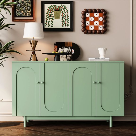 Mint Green Color - 4-Door Intaglio Design with Adjustable Shelf - Living Room, Bedroom, Kitchen - Long-Lasting Storage Solution