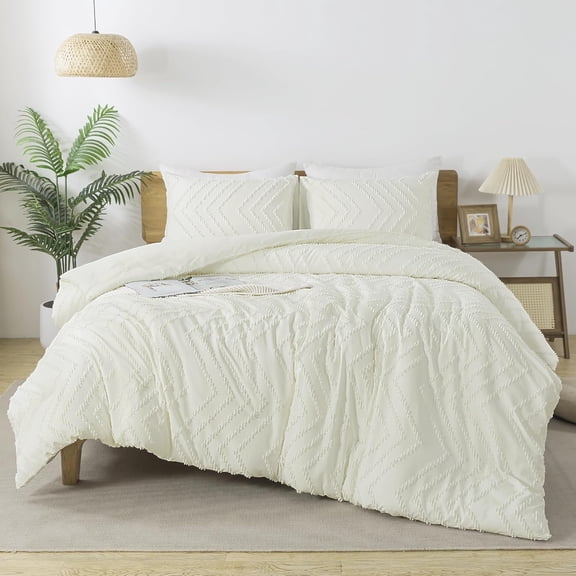 Mint Green Comforter Set Full Size, Boho Soft Warm Tufted Neutral Bedding Comforter Sets for Full Bed, 3 Pieces Aesthetic Chevron Cute Bohemian Textured Bedding Set