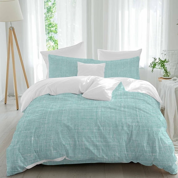 Mint Green Comforter Set Queen Size, Abstract Modern Farmhouse Solid Color Soft Bedding Set for Man Woman, 4 Pieces Duvet Cover Set with Fitted Sheet, 2 Pillowcases