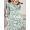 thumbnail image 1 of Mint Green Embroidered Floral V-Neck Long Sleeve Maxi Dress For Women, 1 of 7