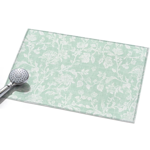 Mint Green Floral 2x3ft Non Slip Area Rug Pastoral White Petal Leaf Botanical Linen Washable&nbsp;Soft Area Rugs for Living Room, Indoor&nbsp;Circle Carpet for Bedroom Dining Room Kitchen