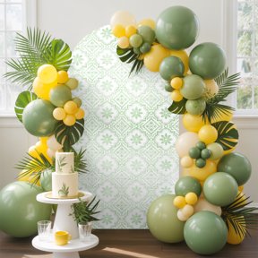 Mint Green Floral Arch Backdrop Cover, 4FT, Classic Green Petal Flower Pattern Vintage Spandex Arch Covers Double-Sided Backdrop for Wedding Birthday Party Photo Background Decoration