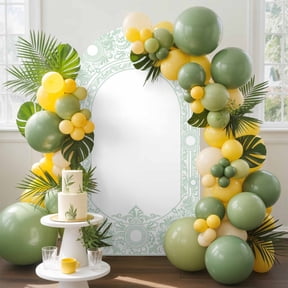 Mint Green Floral Arch Backdrop Cover, 4FT, Scrollwork Rustic Mediterranean Style Spandex Arch Covers Double-Sided Backdrop for Wedding Birthday Party Photo Background Decoration