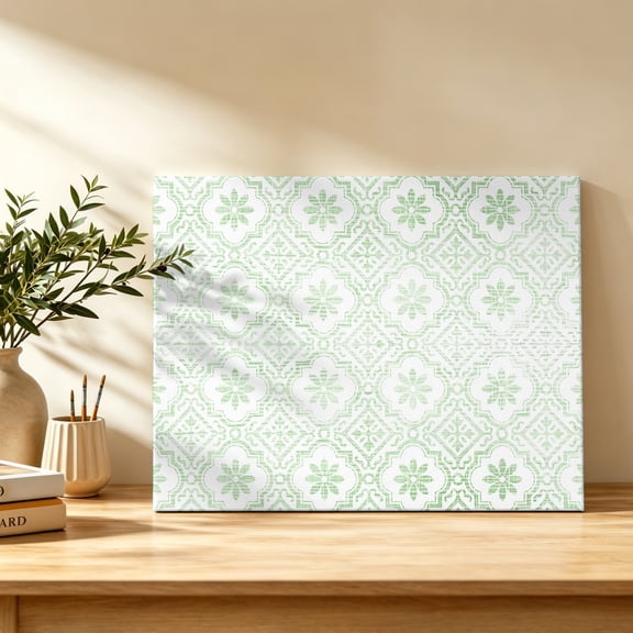 Mint Green Floral Canvas Wall Art, Classic Green Petal Flower Pattern Vintage Wall Art Prints Artwork Framed Canvas Ready to Hang Art Pictures for Bathroom Bedroom Entry Desk Corner 10" x 8"