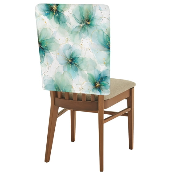 Mint Green Floral Chair Back Covers Set of 6 Rustic Watercolor Blooming Peony Petals Gold Line Removable Dining Chair Slipcovers Washable Seat Protector for Restaurant Party Banquet Kichen Decor
