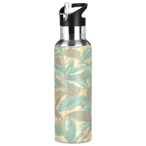 Mint Green Floral Design 1000ml Double Walled Stainless Steel LeakProof Sports Bottle Thermo 8h Portable