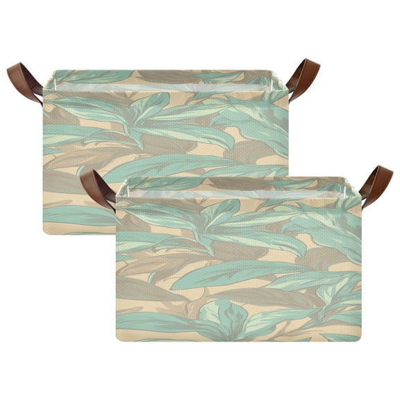 Mint Green Floral Design 16.9x11.4x10in Foldable Open Home Storage Bins Durable Water Resistant Shelf Baskets