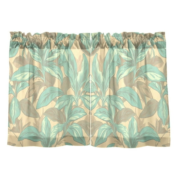 Mint Green Floral Design Kitchen Curtains Tier Set 27x36 Inch 2 Panels Semi Sheer Light Filtering Privacy UV Protection