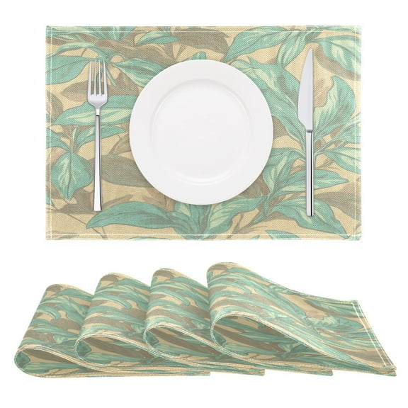Mint Green Floral Design Placemats Set of 6 Coffee Mats, Non Slip Backing 18x12 Inch for Home and Restaurants