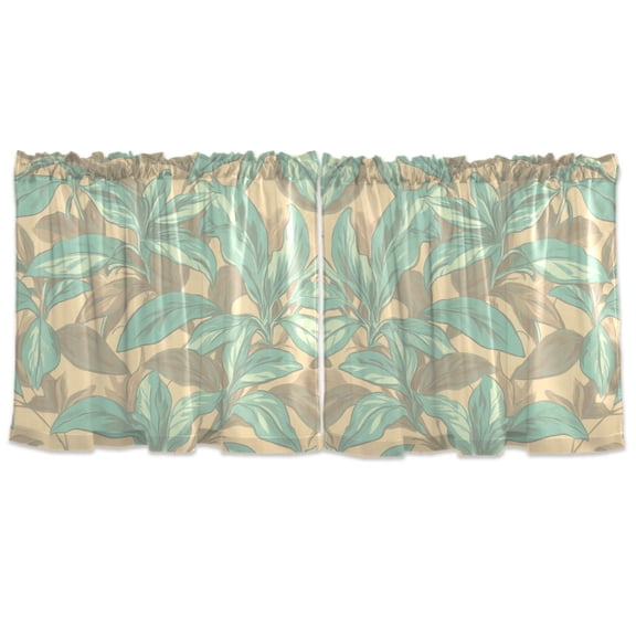 Mint Green Floral Design Tier Curtains for Kitchen 57x36 Inch Semi Sheer Light Filtering Half Window Curtains 2 Panels