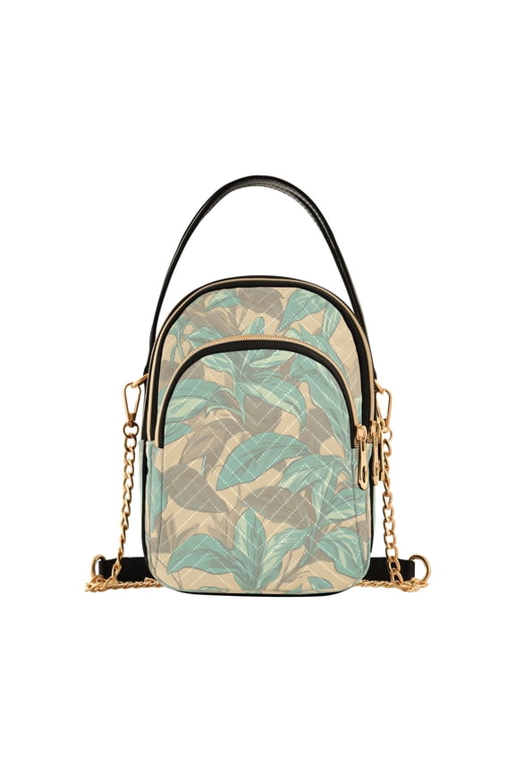 Mint Green Floral Design Women's Crossbody Handbags Leather Crossbody Bags Fanny Pack Chest Bag for Travel