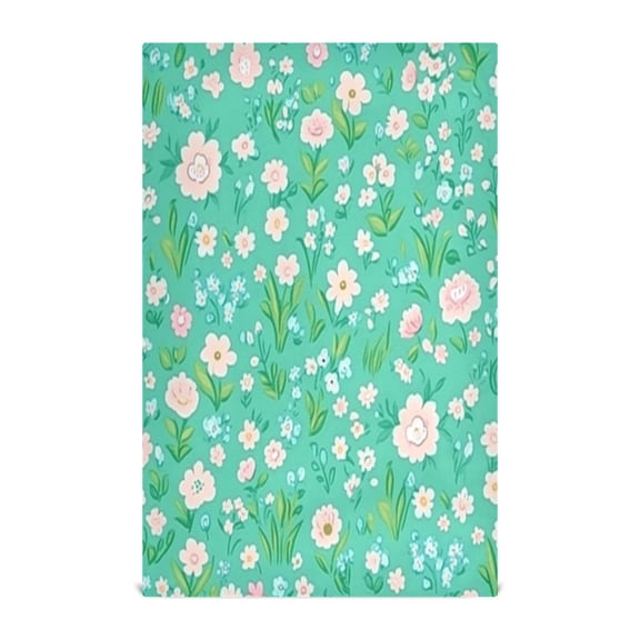 Mint Green Floral Pattern Decorative Waffle Towel Kitchen Dishcloth 28x18in Multi-Use Tea Towel