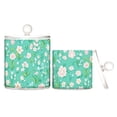 thumbnail image 1 of Mint Green Floral Pattern Translucent Plastic Cotton Swabs Canisters Large Medium Set, 1 of 6