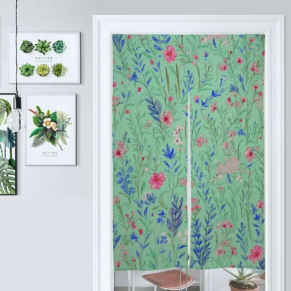 Mint Green Floral Textile Design Door Curtain Nordic Living Room DoorCurtain Porch Partition Curtain Kitchen Rative Half Curtain