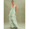 thumbnail image 1 of Mint Green Floral Textured Tiered Ruffle Maxi Dress For Wedding Event, 1 of 5
