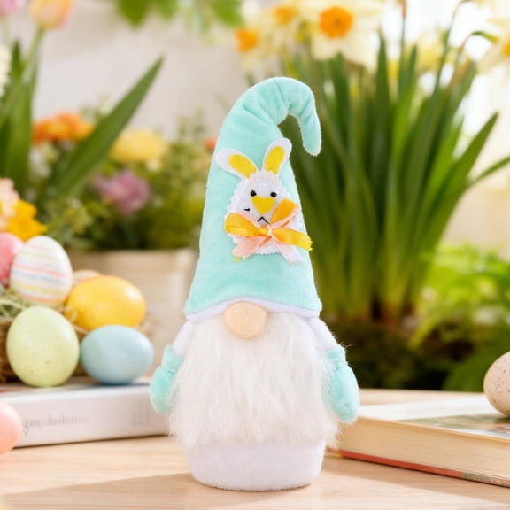 Free Express Mint Green Gnome Plush With Rabbit Decoration 12.60 Inch Lightweight 72g Easter Decor For Tabletop And Shelf