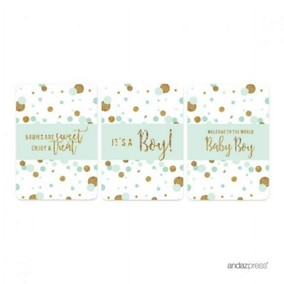 Mint Green Gold Glitter Baby Shower Hersheys Miniatures Mini Candy Bar Wrappers, 36-Pack